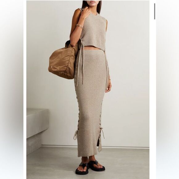 Altuzarra Amani Cropped Lace Up Merino Wool Blend Tank Mushroom Size XL - Picture 3 of 8